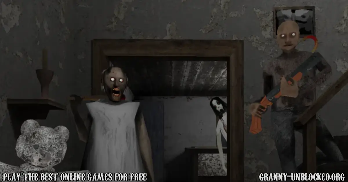 Granny and Grandpa entering the room with weapons in a tense horror moment