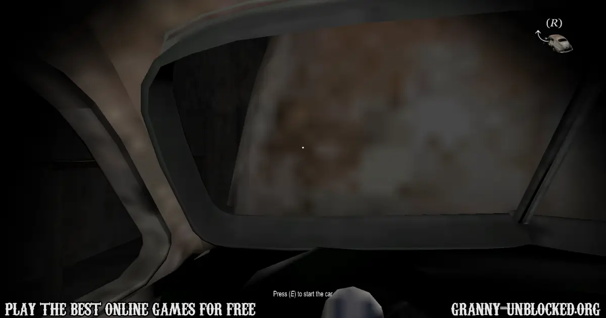 First-person view from inside the car used for escape in Granny game