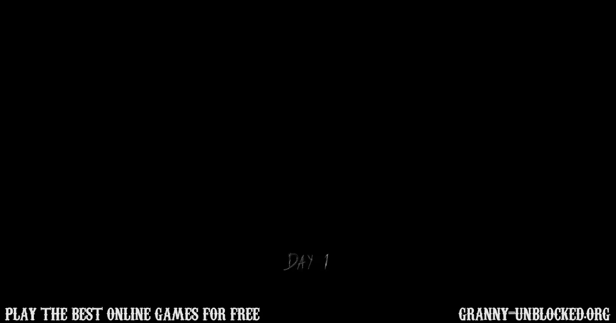 Day 1 intro screen in Granny game showing the dark room at the start of survival