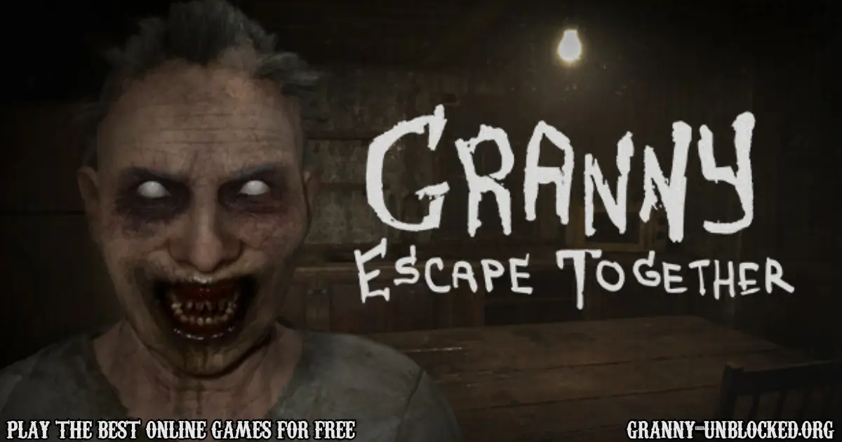 Granny Escape Together title screen featuring close-up of a terrifying monster face