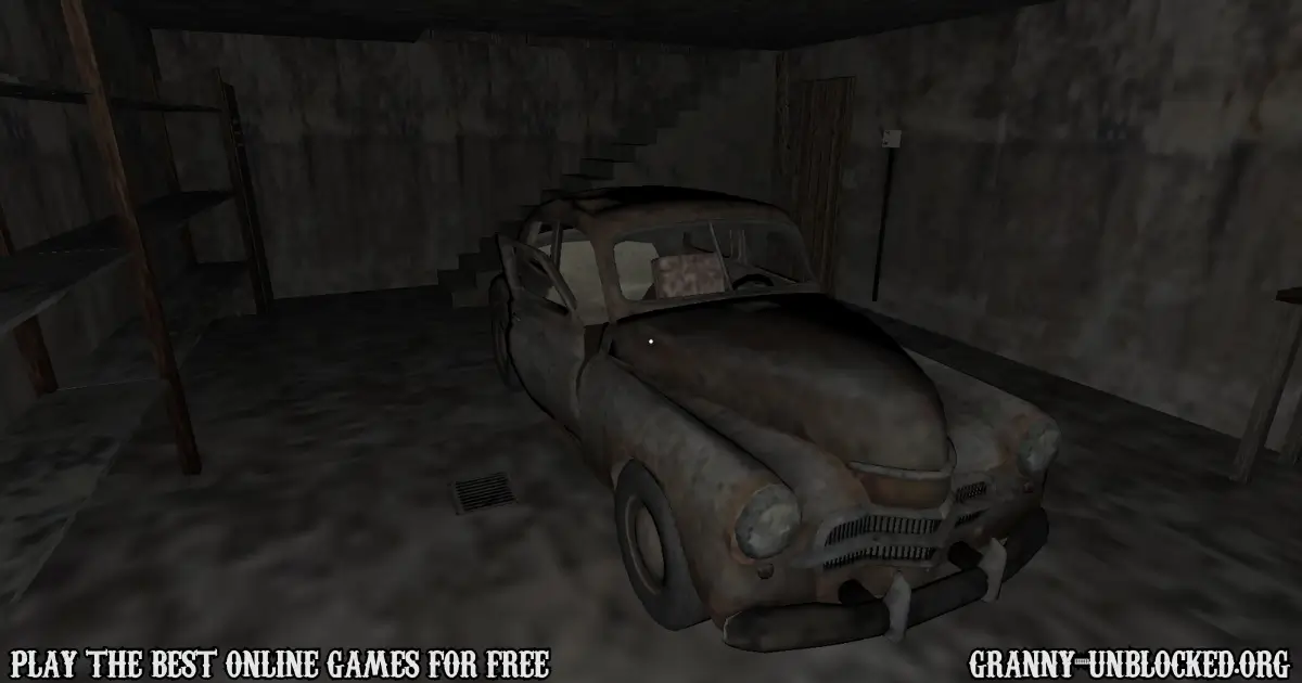 Old rusty car inside Granny’s garage used for one of the escape endings