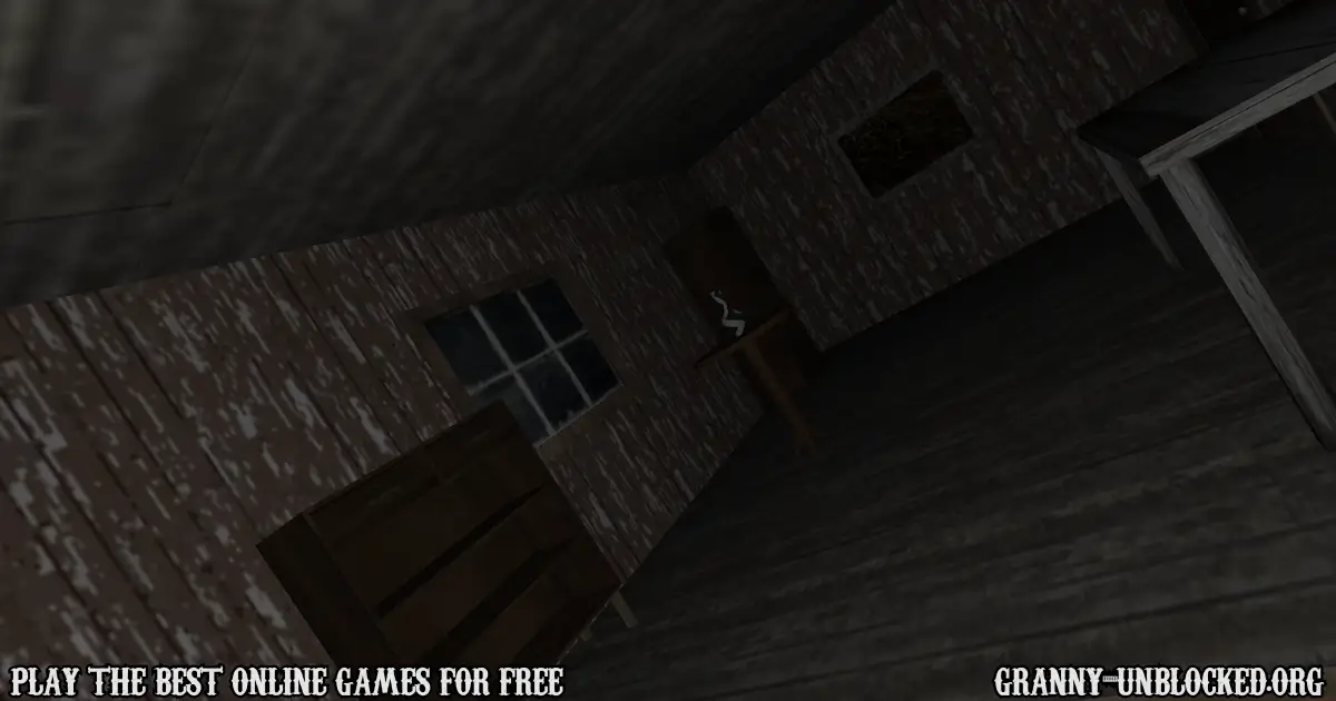 Tilted view of the creepy living room inside Granny’s haunted house